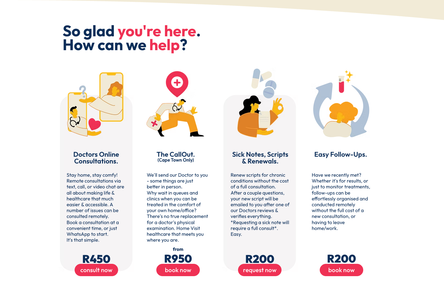 Doxi service selection with online consultations and home visits
